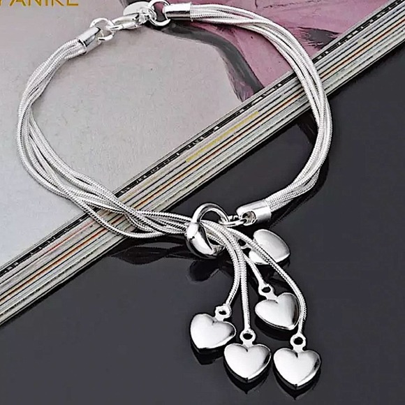 Sterling Silver Tassel Heart Charm Bracelet Resizable Adjustable - Picture 1 of 11
